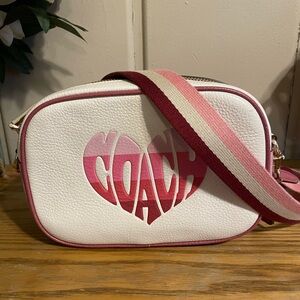 Coach Pink and White Heart Crossbody Bag